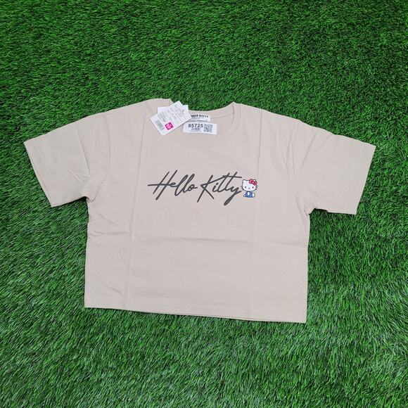 Sanrio Hello-Kitty Crop-Top Shirt Womens M/L 18x17 Beige - Picture 1 of 14
